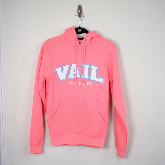 Vail Colorado Neon Pink Women's Hoodie in XS Drawstring & Front Pocket - Picture 6 of 7